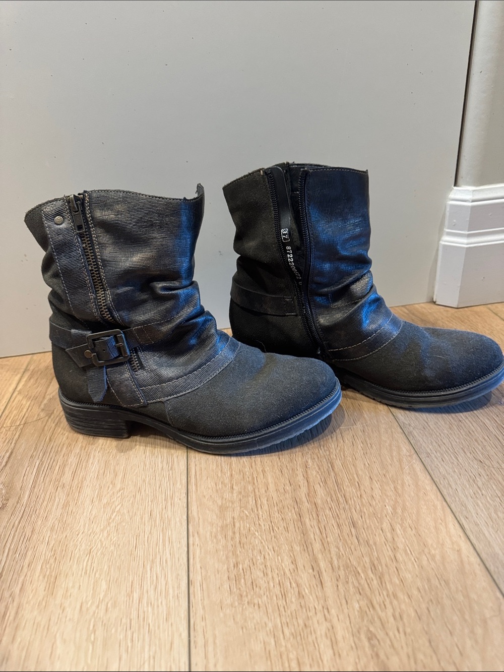 REMOTE - Black Mid-Calf Slouchy Buckle Boots with soft lining